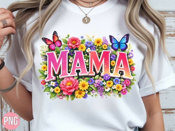 Download Mama Floral Butterfly Colorful PNG SHIRT - Premium Resources