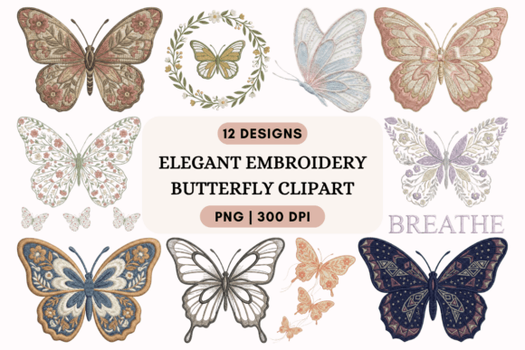 Download Elegant Embroidery Butterfly Clipart PNG - Elegant embroidery Collection