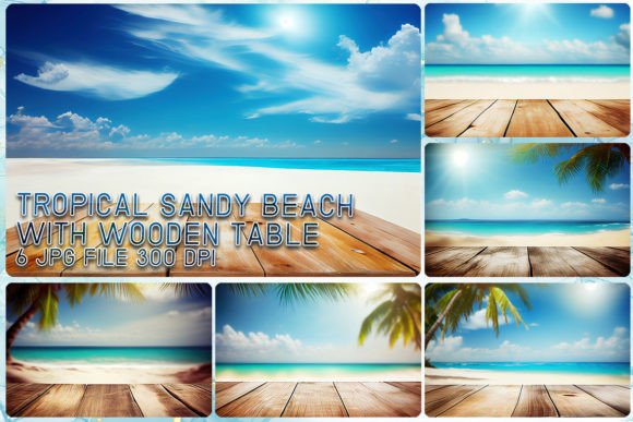 Download Wood Table and Beach Sea Sand Palm Trees - Table Collection